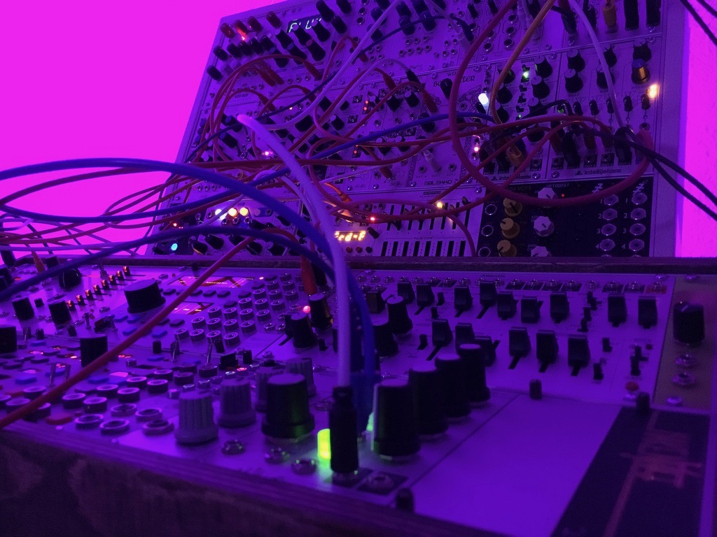 View of a modular synthesizer